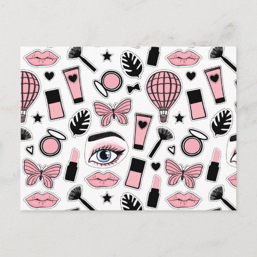 Makeup Sticker Pattern Feestdagenkaart (Voorkant)