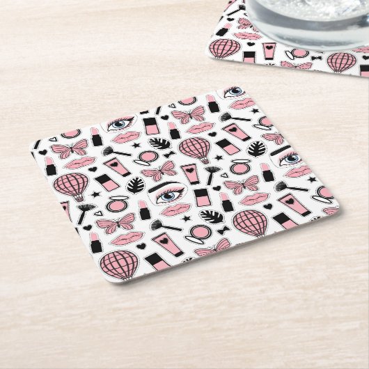 Makeup Sticker Pattern Kartonnen Onderzetters (Schuin)