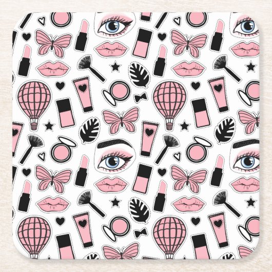 Makeup Sticker Pattern Kartonnen Onderzetters (Voorkant)