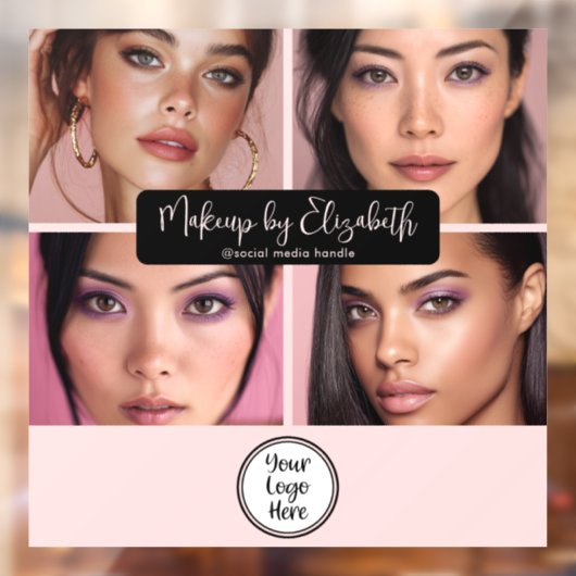 Makeup Studio Blush Pink Script 4 Foto Jouw Logo Raamsticker (Vel 2)