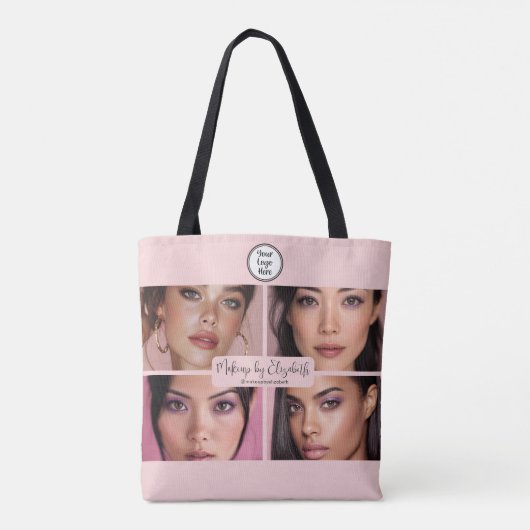 Makeup Studio Blush Pink Script 4 Photo Your Logo Tote Bag (Achterkant)