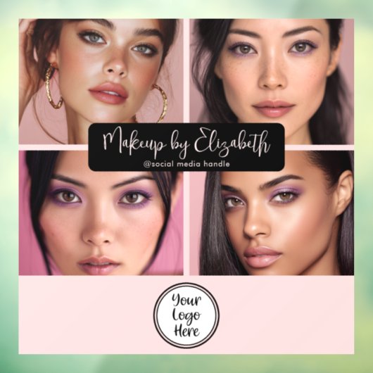 Makeup Studio Blush Roze Schrift 4 Foto Uw Logo Raamsticker (Vel 3)