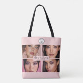 Makeup Studio Blush Roze Script 4 Foto Uw Logo Tote Bag (Achterkant)