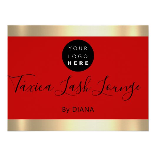 Makeup Studio Eyelashes Extension Logo Red Gold Perfect Poster (Voorkant)