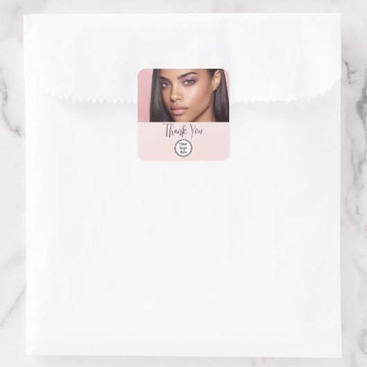 Makeup Thank You Photo Blush Pink Script Your Logo Vierkante Sticker (Tas)