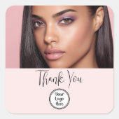 Makeup Thank You Photo Blush Pink Script Your Logo Vierkante Sticker (Voorkant)