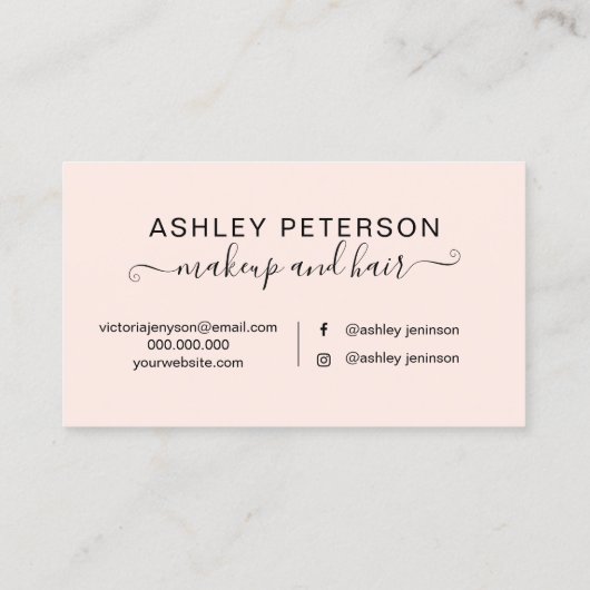 Makeup typografie blauw roos goud glitter ombre visitekaartje (Achterkant)