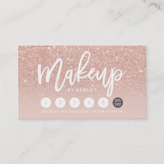 Makeup typografie blush roos gold punch card klantenkaartje (Voorkant)