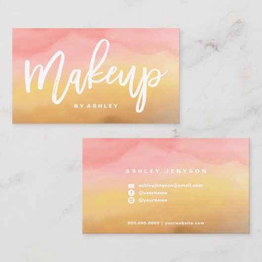 Makeup typografie boho ombre waterverf visitekaartje (Voorkant / Achterkant)