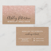 Makeup typografie bruin kraft roos goud glitter visitekaartje (Voorkant / Achterkant)