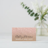 Makeup typografie bruin kraft roos goud glitter visitekaartje (Staand voorkant)