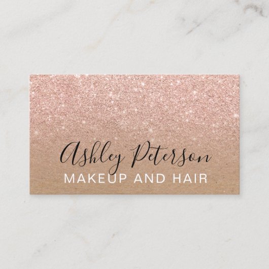 Makeup typografie bruin kraft roos goud glitter visitekaartje (Voorkant)