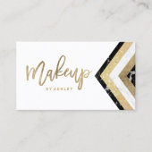 Makeup typografie chevron marble gold strepen visitekaartje (Voorkant)
