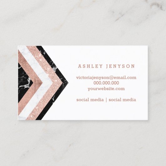 Makeup typografie chevron marble roos gold strepen visitekaartje (Achterkant)