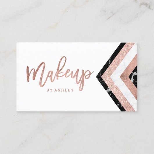 Makeup typografie chevron marble roos gold strepen visitekaartje (Voorkant)