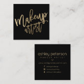 Makeup typografie goud zwarte sociale media vierkante visitekaartje (Voorkant / Achterkant)