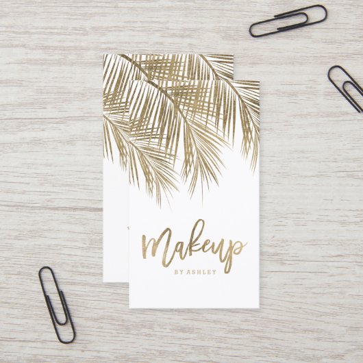 Makeup typografie goudpalm blauw wit visitekaartje (Voorkant / Achterkant in situ)