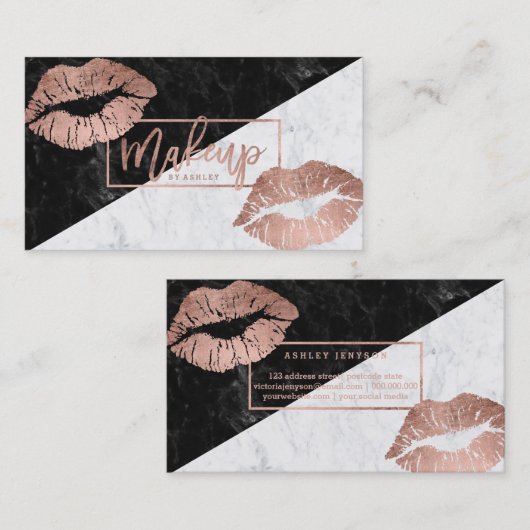 Makeup typografie lippen faux roos goudmarmer visitekaartje (Voorkant / Achterkant)