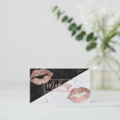 Makeup typografie lippen faux roos goudmarmer visitekaartje (Staand voorkant)