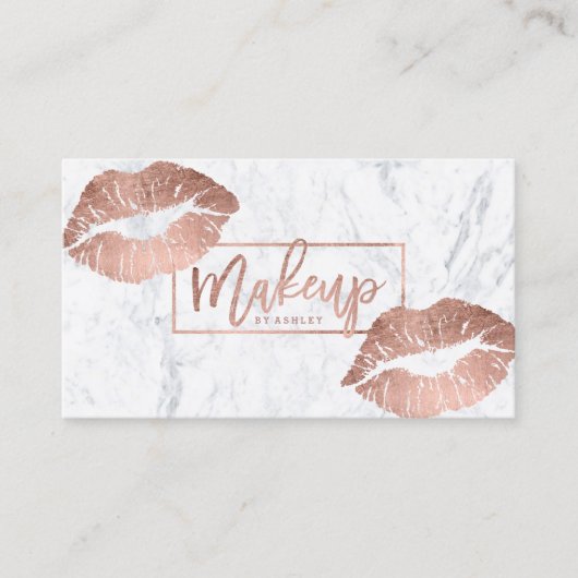 Makeup typografie lippen faux roos goudmarmer visitekaartje (Voorkant)