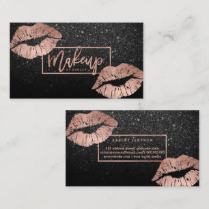 Makeup typografie lippen roos goud zwarte glitter visitekaartje