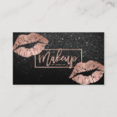 Makeup typografie lippen roos goud zwarte glitter visitekaartje (Voorkant)