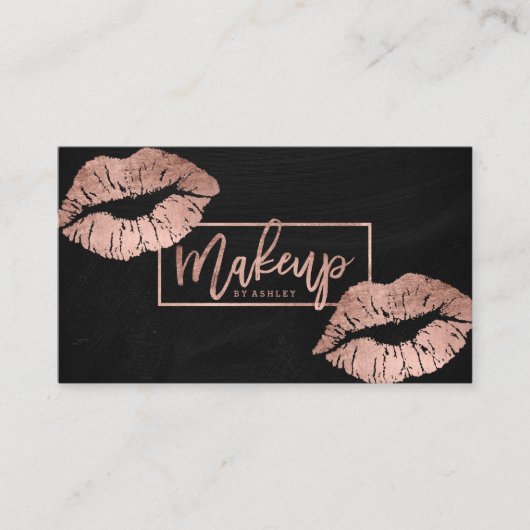 Makeup typografie lippen roos gouden zwarte krijt visitekaartje (Voorkant)