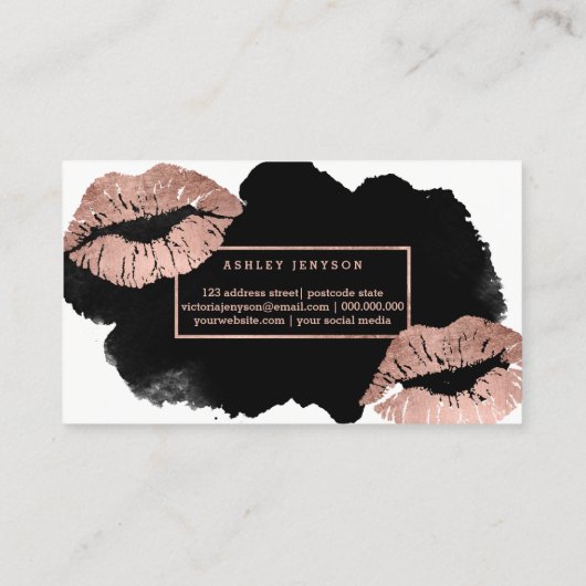 Makeup typografie lippen roos gouden zwarte waterv visitekaartje (Achterkant)