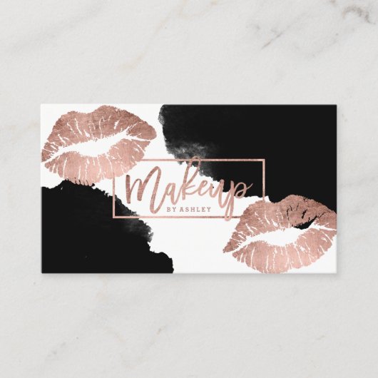 Makeup typografie lippen roos gouden zwarte waterv visitekaartje (Voorkant)