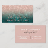 Makeup typografie marmer roos goud glitter groen visitekaartje (Voorkant / Achterkant)