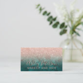 Makeup typografie marmer roos goud glitter groen visitekaartje (Staand voorkant)