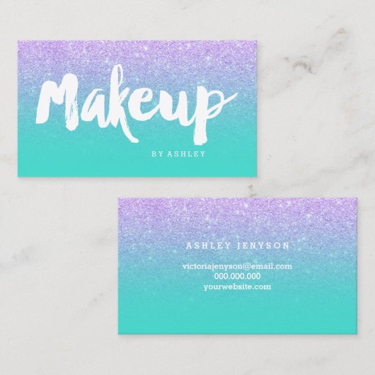 Makeup typografie mermaid lavender turquoise visitekaartje (Voorkant / Achterkant)