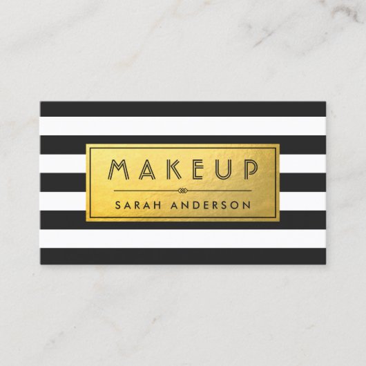 Makeup Typografie Modern Gold Label Black Stripes (Voorkant)
