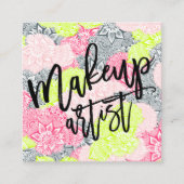 Makeup typografie neon floral mandala roze geel vierkante visitekaartje (Voorkant)