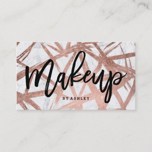 Makeup typografie roos goud borstelmarmer visitekaartje (Voorkant)