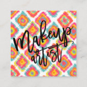 Makeup typografie roze gele boho ikat vierkante visitekaartje (Voorkant)