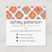 Makeup typografie roze gele boho ikat vierkante visitekaartje (Achterkant)