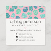 Makeup typografie tropisch blad roze vierkante visitekaartje (Achterkant)