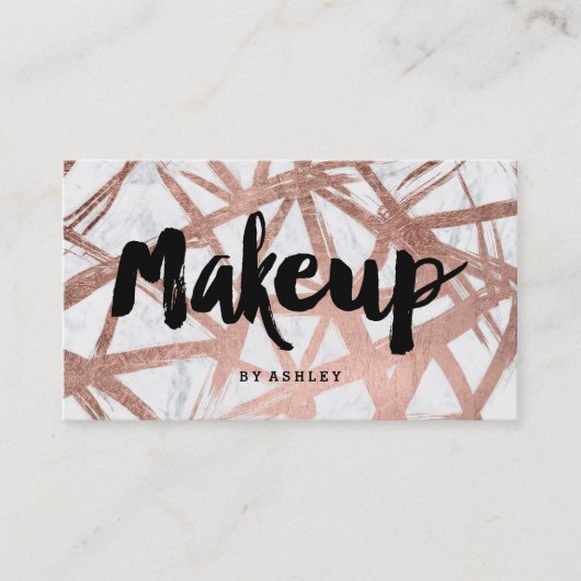 Makeup typografie van roos goud borstelmarmer visitekaartje (Voorkant)