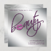 Makeup Uitnodiging Open House Beauty Lips Paars (Voorkant / Achterkant)