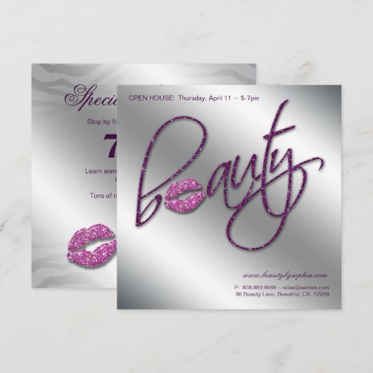 Makeup Uitnodiging Open House Beauty Lips Paars (Voorkant / Achterkant)