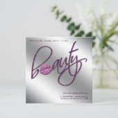 Makeup Uitnodiging Open House Beauty Lips Paars (Staand voorkant)