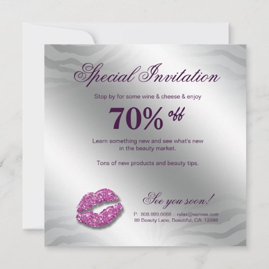 Makeup Uitnodiging Open House Beauty Lips Paars (Achterkant)