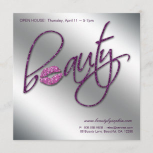 Makeup Uitnodiging Open House Beauty Lips Paars