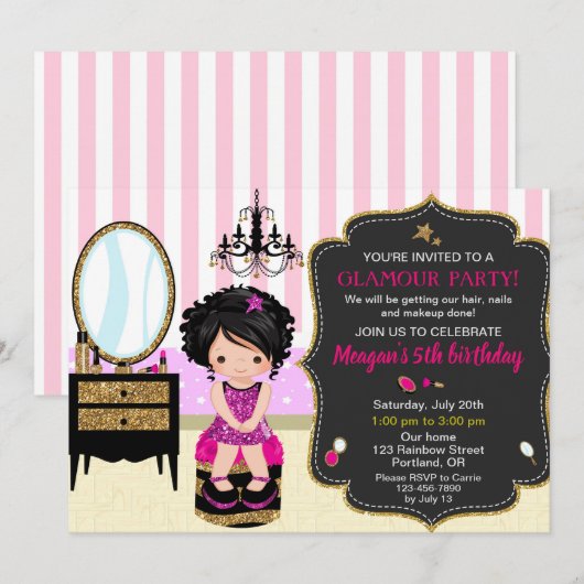 Makeup verjaardagsuitnodiging Glamor party Kaart (Voorkant / Achterkant)