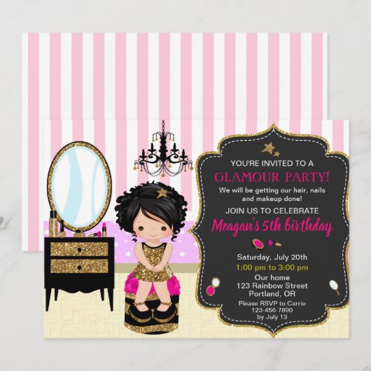 Makeup verjaardagsuitnodiging Glamor party Kaart (Voorkant / Achterkant)