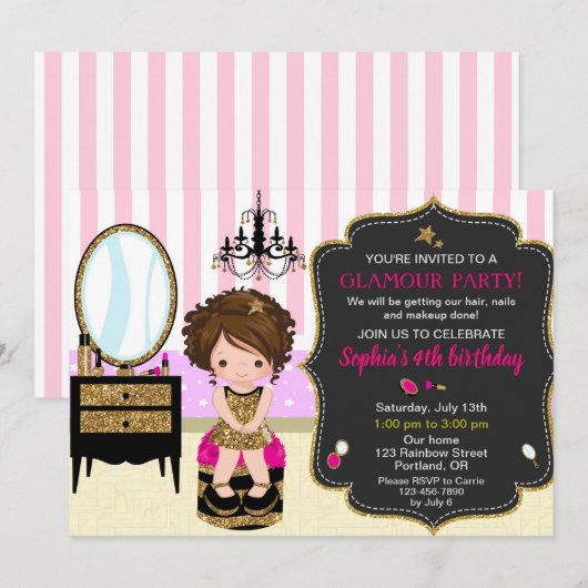 Makeup verjaardagsuitnodiging SPA mode meisjes Kaart (Voorkant / Achterkant)