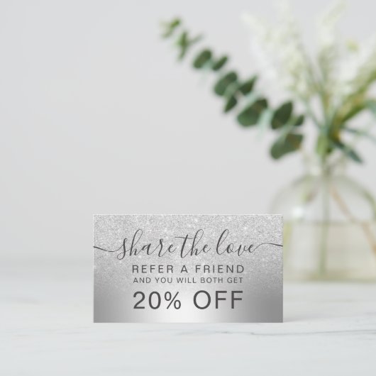 Makeup zilveren glitter ombre foil deelt de liefde aanbevelingskaartje (Staand voorkant)