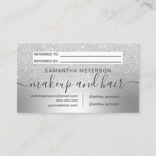 Makeup zilveren glitter ombre foil deelt de liefde aanbevelingskaartje (Achterkant)