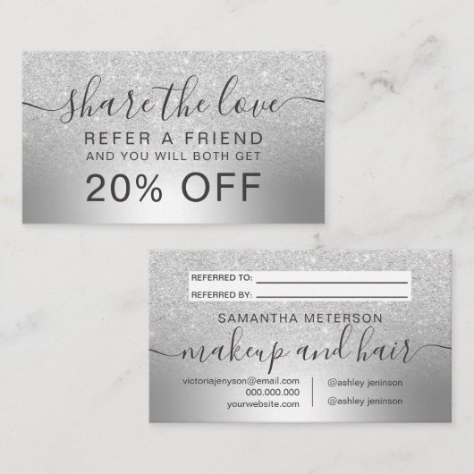 Makeup zilveren glitter ombre foil deelt de liefde aanbevelingskaartje (Voorkant / Achterkant)